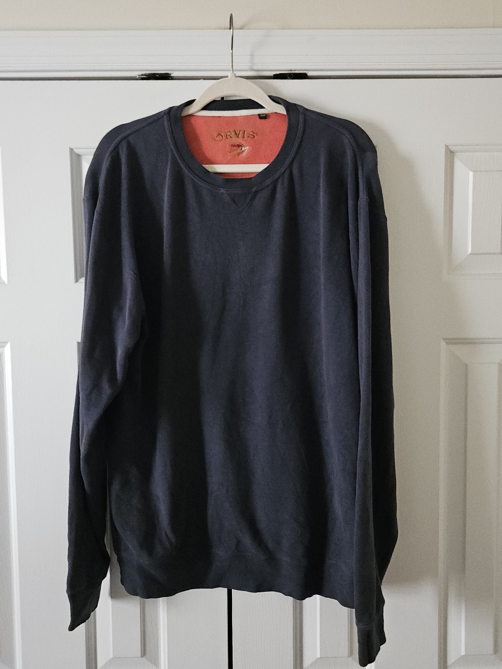 Mens Orvis Cotton Knit Blue Crewneck Pullover Sweatshirt Size L Large